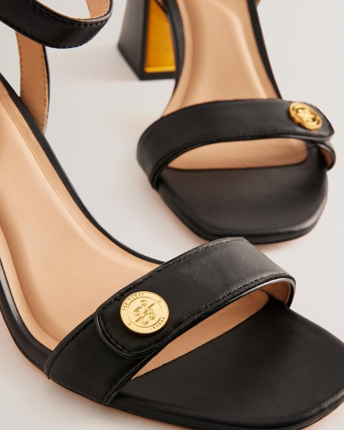 Sandale Ted Baker Block Heel With Coin Detail Noir Femme | DCK-81885484